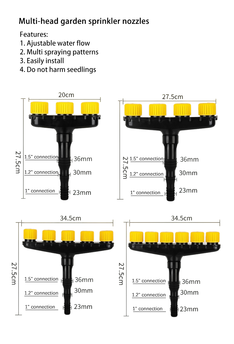 Inexpensive Plastic 3-Method Splitter Sprinkler Head for Backyard Irrigation - Atomizer Nozzle for Farming